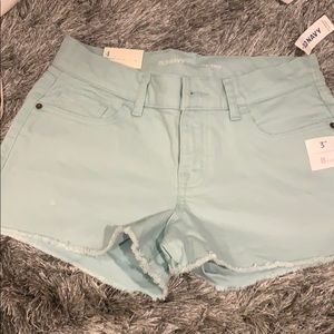 blue teal cut off shorts